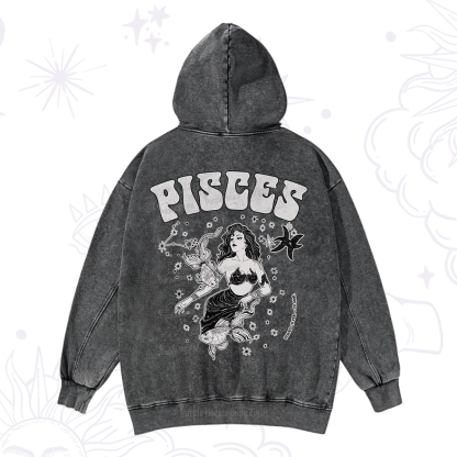 Purplehecate Pisces Zodiac Glyphs Washed Hoodie