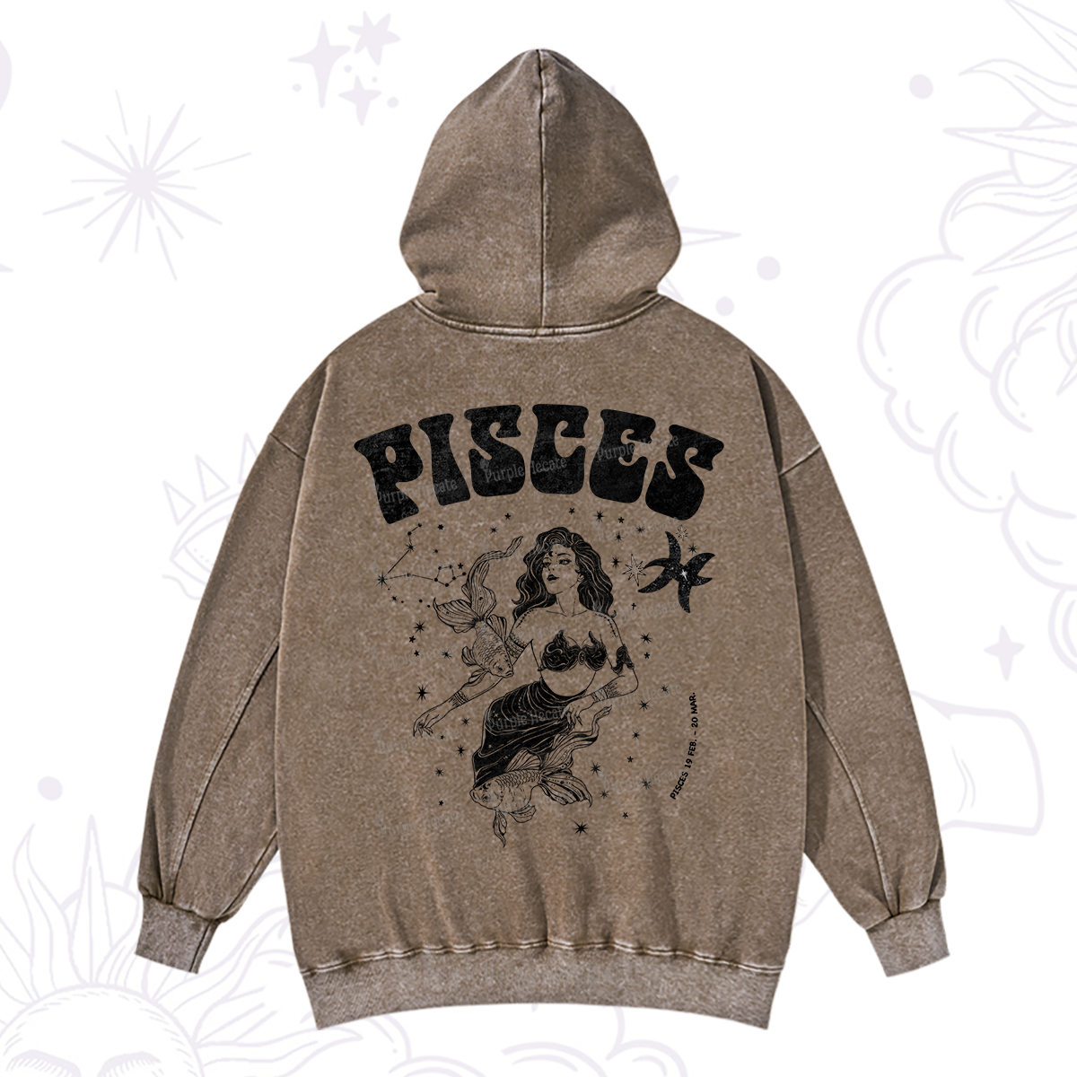 Purplehecate Pisces Zodiac Glyphs Washed Hoodie
