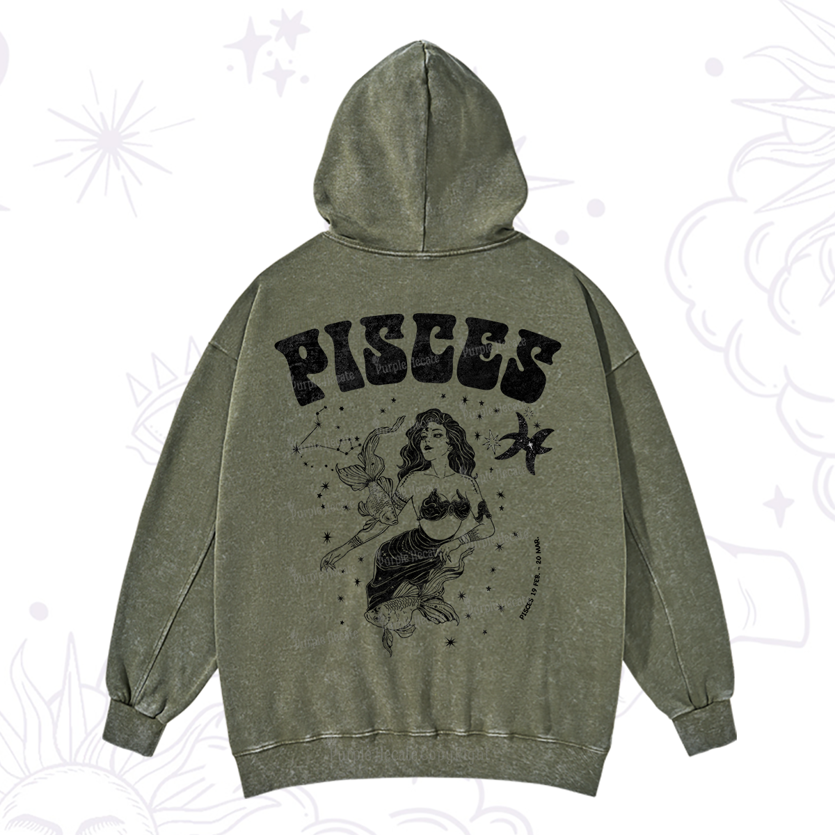 Purplehecate Pisces Zodiac Glyphs Washed Hoodie