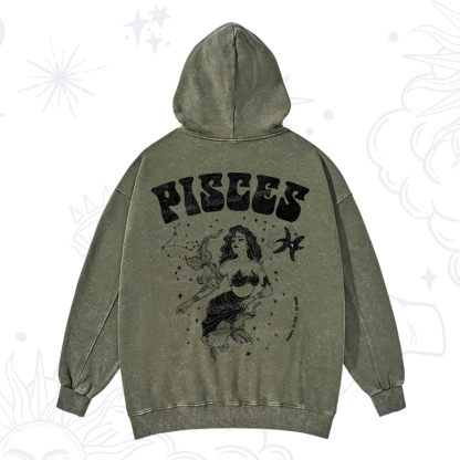 Purplehecate Pisces Zodiac Glyphs Washed Hoodie