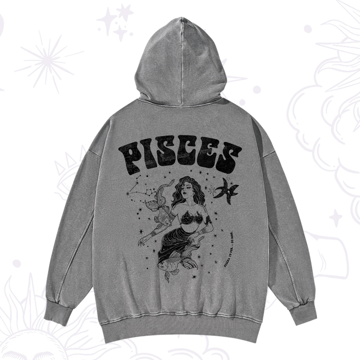 Purplehecate Pisces Zodiac Glyphs Washed Hoodie