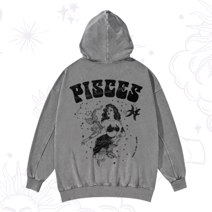Purplehecate Pisces Zodiac Glyphs Washed Hoodie