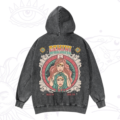 Purplehecate Gemini Cosmic Zodiac Washed Hoodie