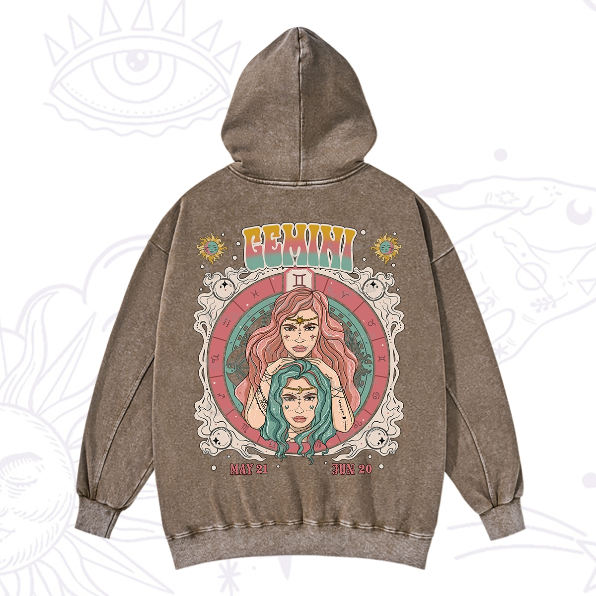 Purplehecate Gemini Cosmic Zodiac Washed Hoodie