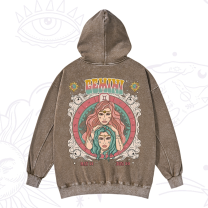 Purplehecate Gemini Cosmic Zodiac Washed Hoodie