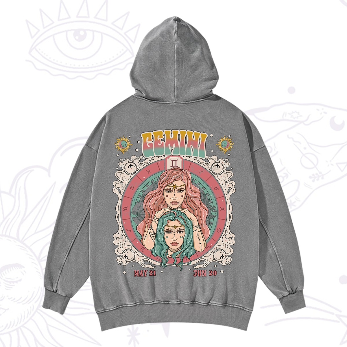 Purplehecate Gemini Cosmic Zodiac Washed Hoodie
