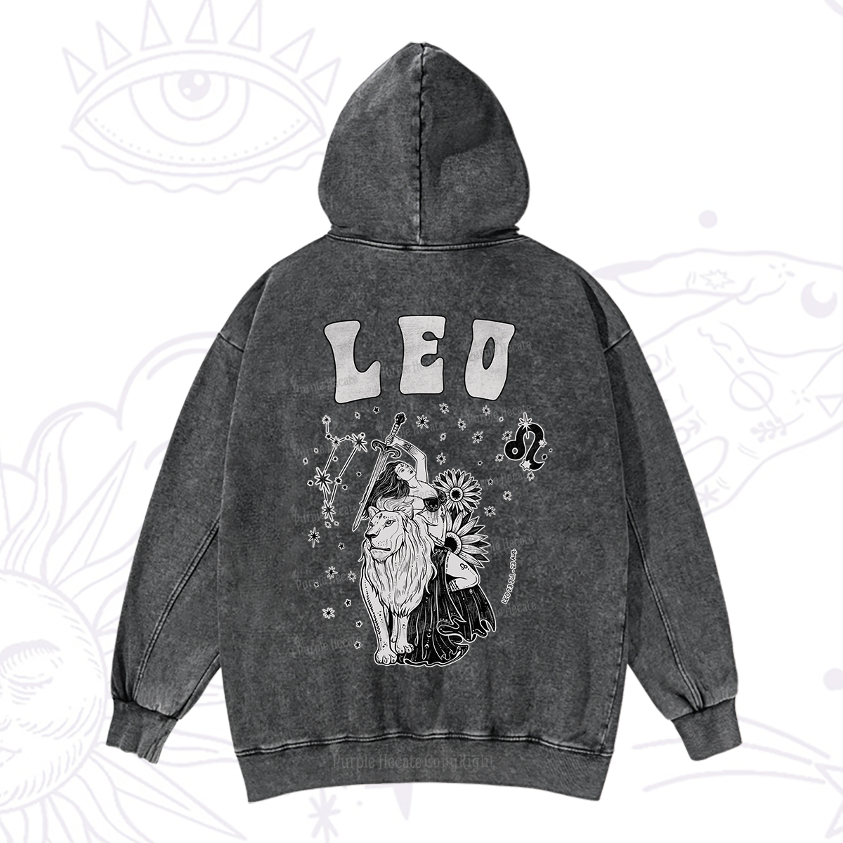 Purplehecate Leo Zodiac Glyphs  Washed Hoodie