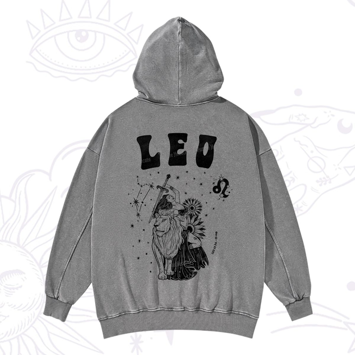 Purplehecate Leo Zodiac Glyphs  Washed Hoodie