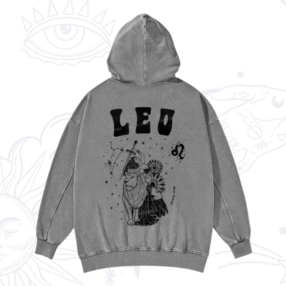 Purplehecate Leo Zodiac Glyphs  Washed Hoodie