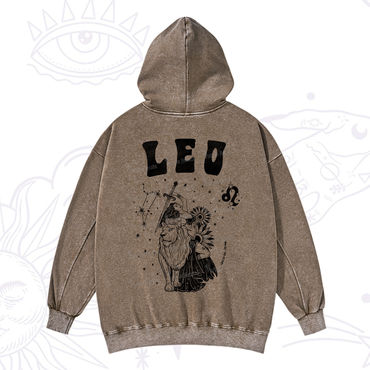 Purplehecate Leo Zodiac Glyphs  Washed Hoodie