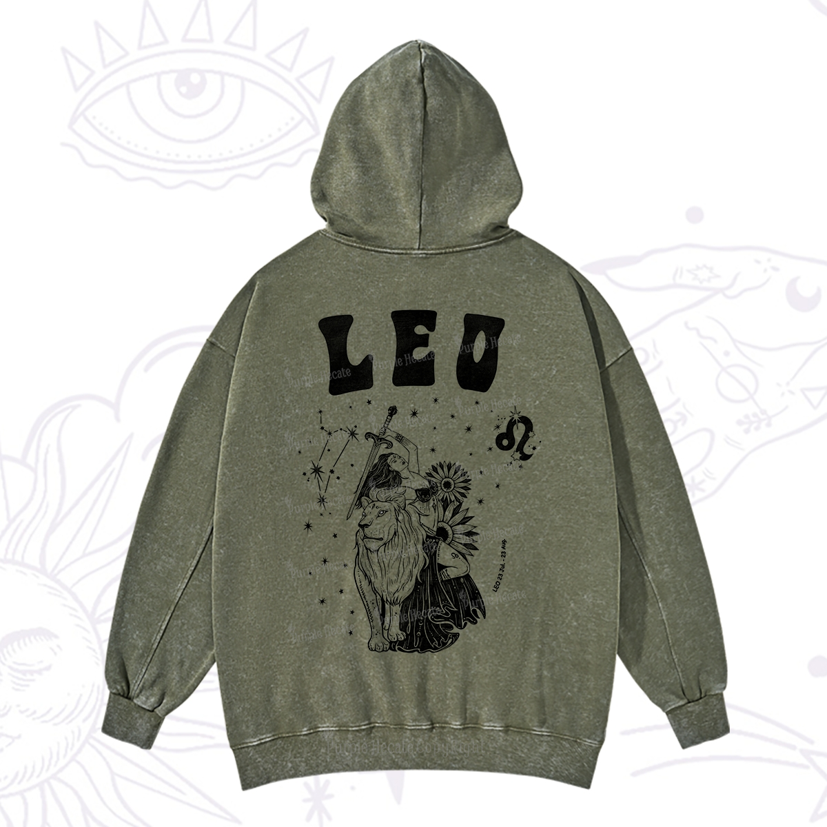 Purplehecate Leo Zodiac Glyphs  Washed Hoodie