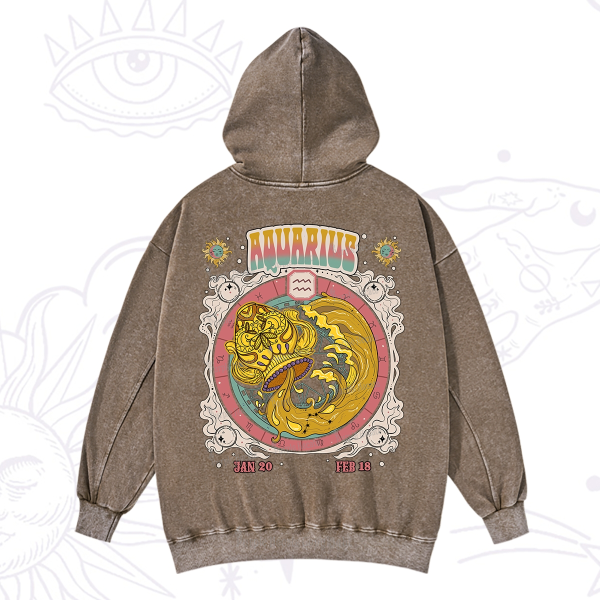 Purplehecate Aquarius Cosmic Zodiac Washed Hoodie