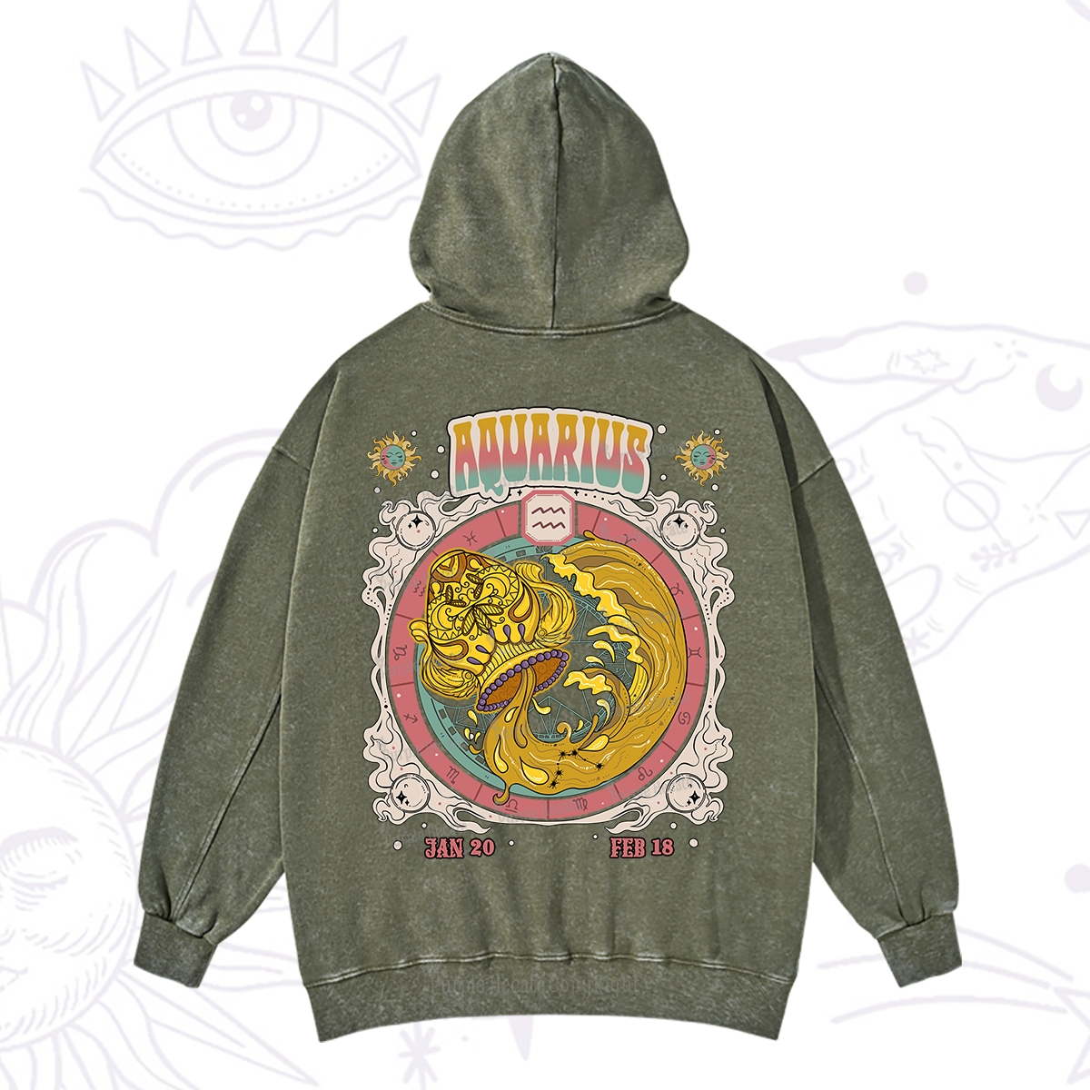 Purplehecate Aquarius Cosmic Zodiac Washed Hoodie