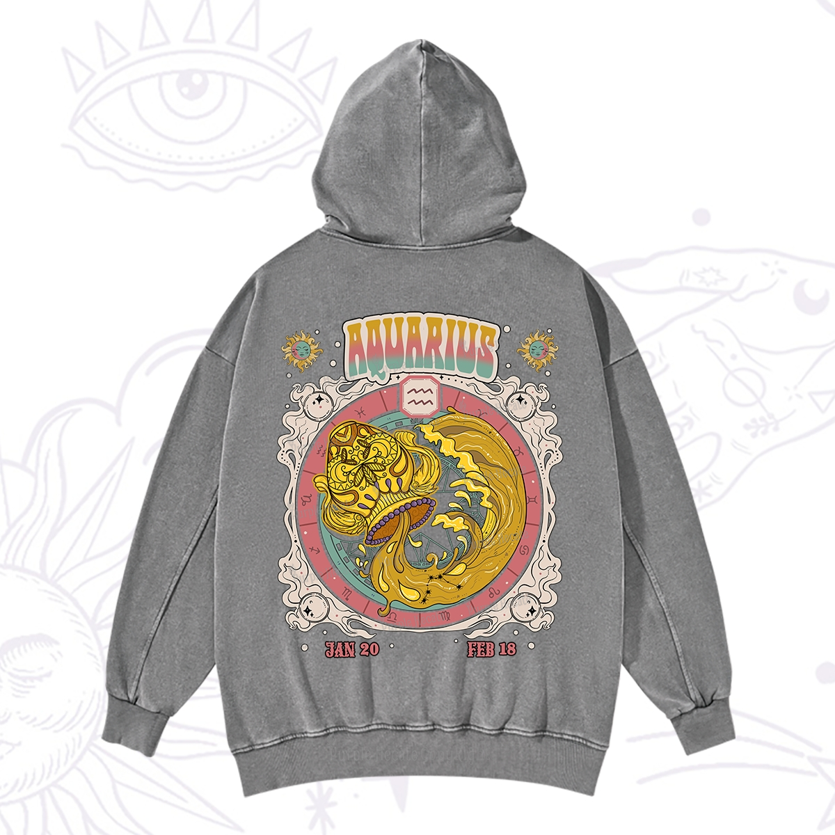 Purplehecate Aquarius Cosmic Zodiac Washed Hoodie