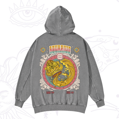 Purplehecate Aquarius Cosmic Zodiac Washed Hoodie