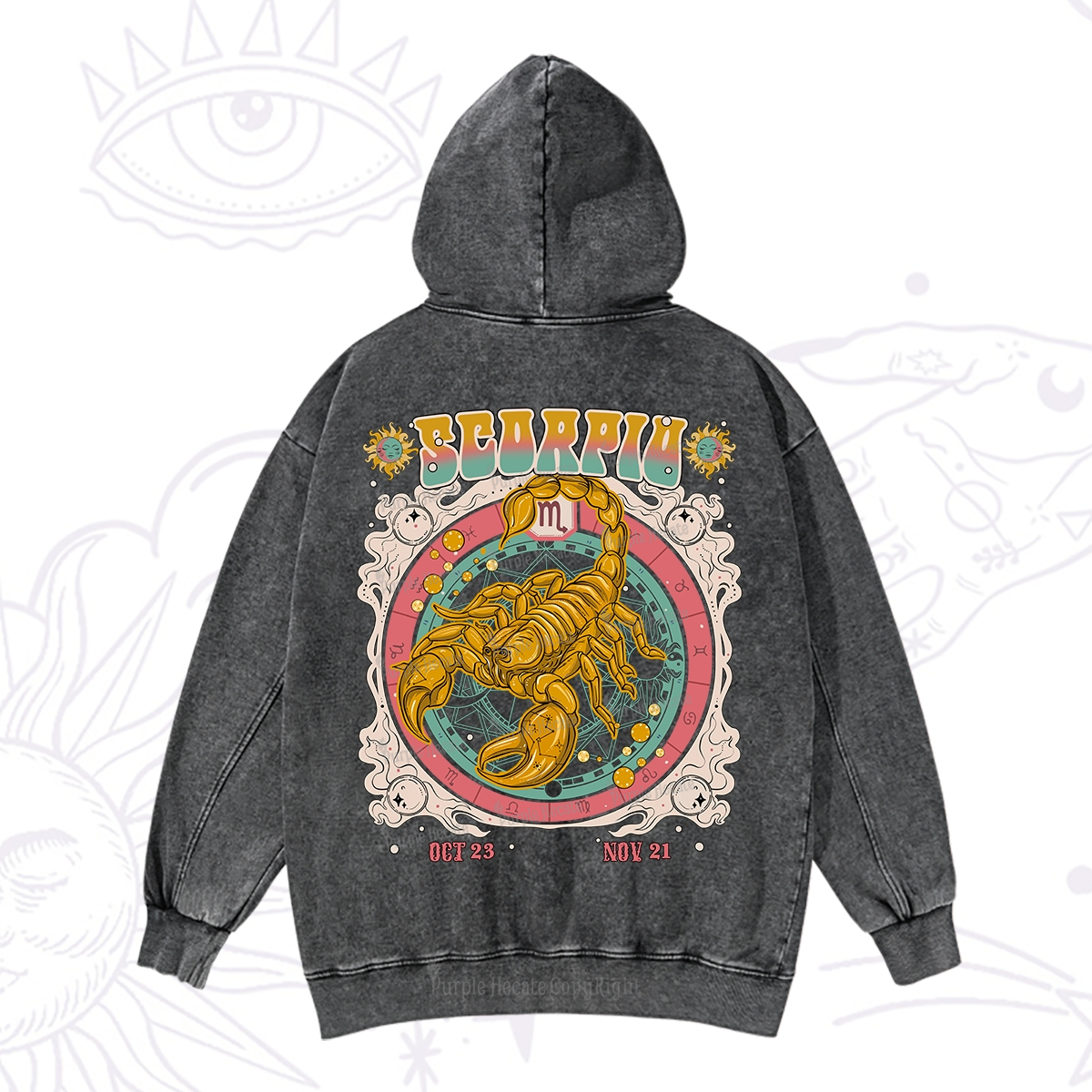 Purplehecate Scorpio Cosmic Zodiac Washed Hoodie