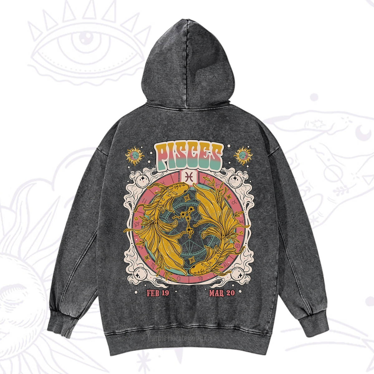 Purplehecate Pisces Cosmic Zodiac Washed Hoodie
