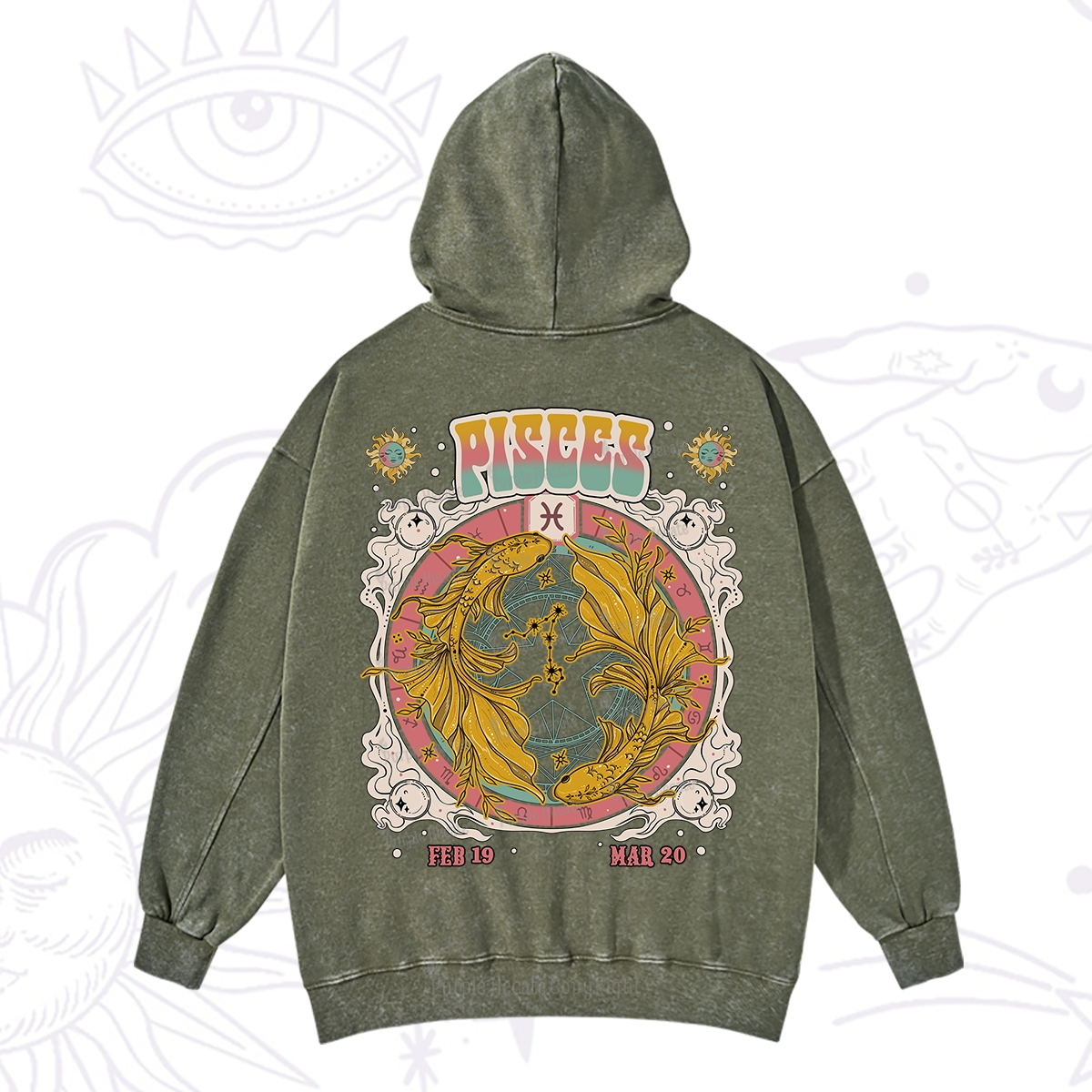 Purplehecate Pisces Cosmic Zodiac Washed Hoodie