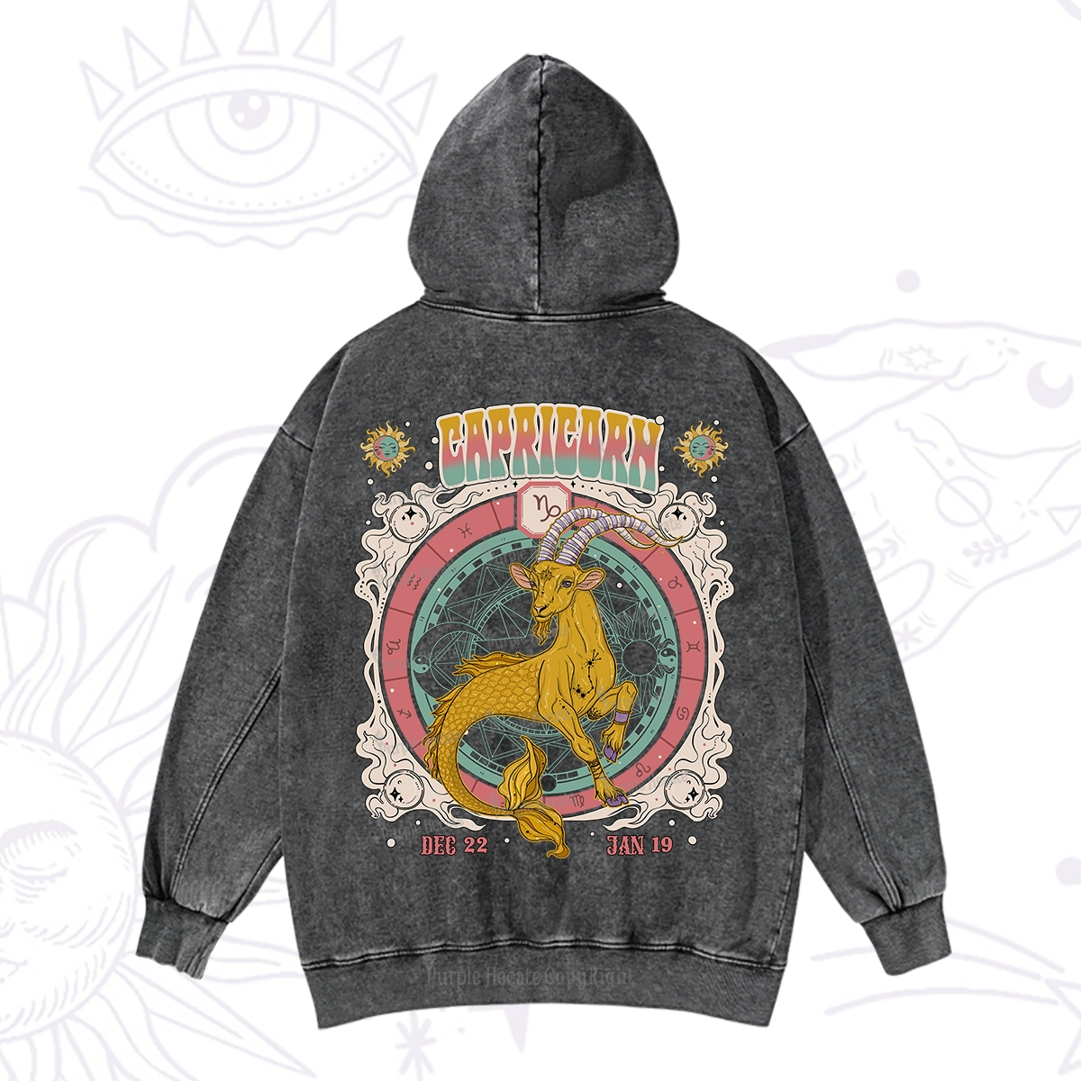 Purplehecate Capricorn Cosmic Zodiac Washed Hoodie