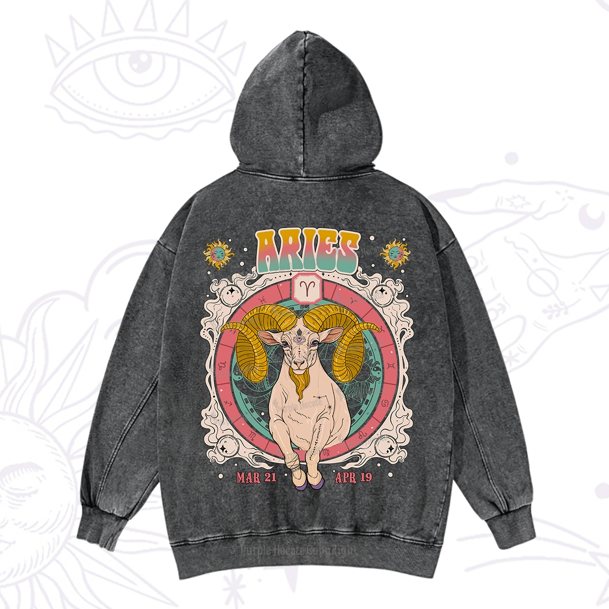 Purplehecate Aries Cosmic Zodiac Washed Hoodie