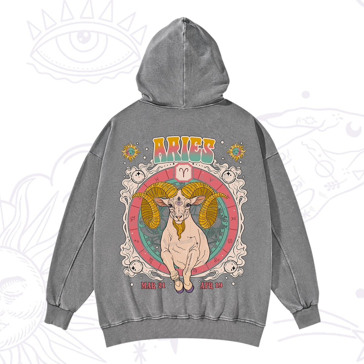 Purplehecate Aries Cosmic Zodiac Washed Hoodie