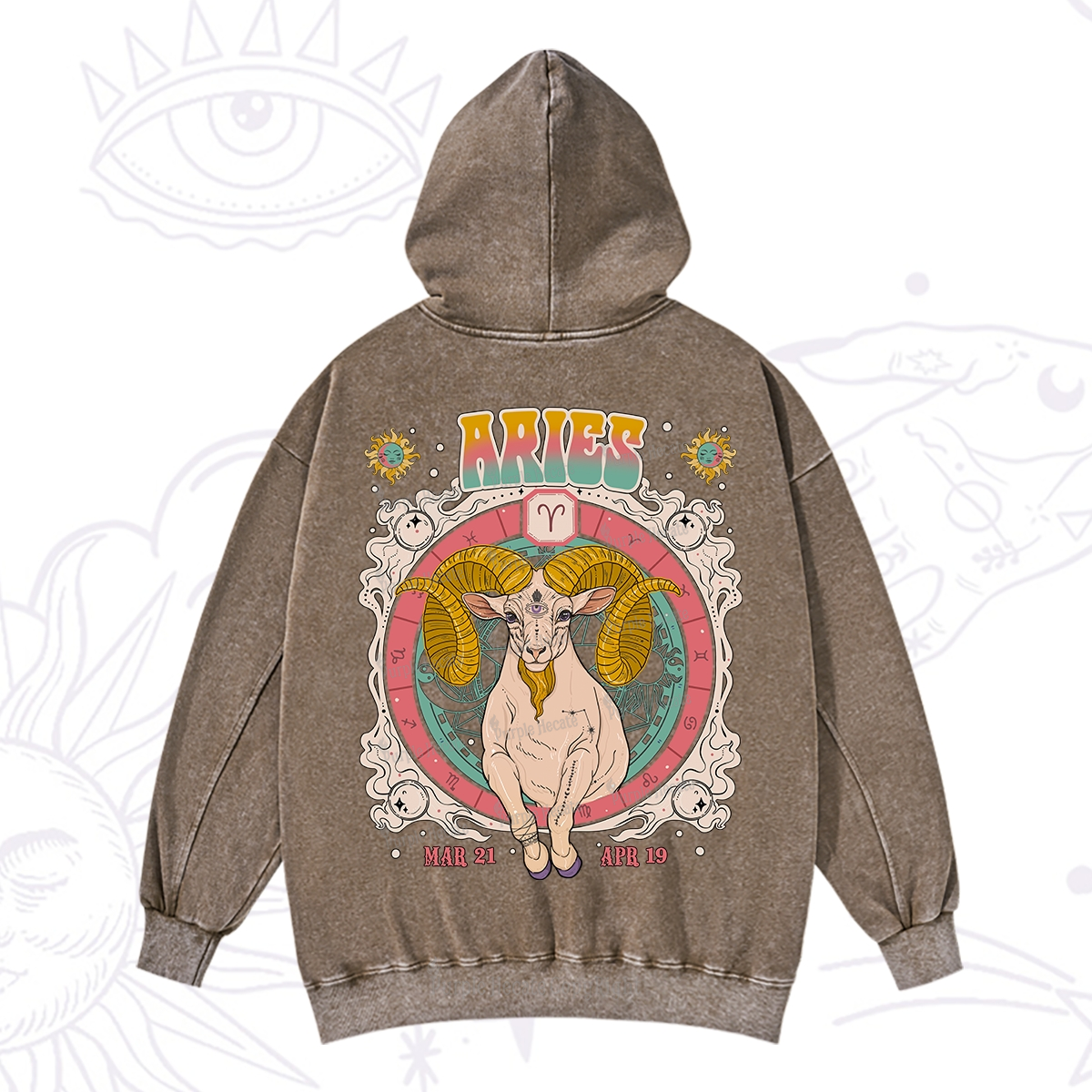 Purplehecate Aries Cosmic Zodiac Washed Hoodie