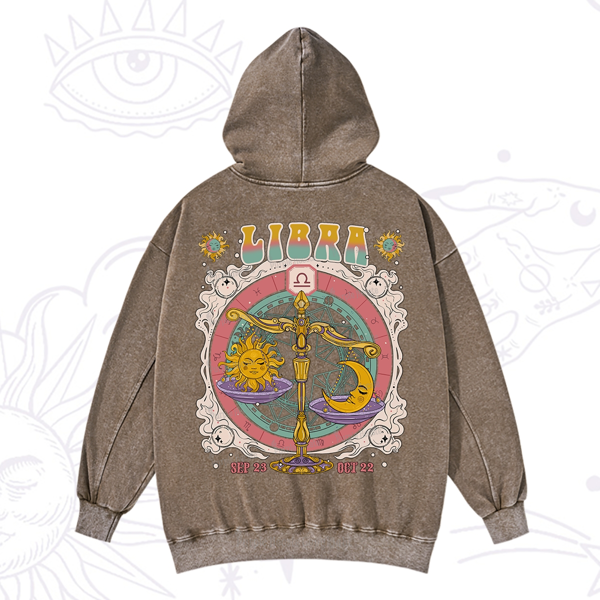 Purplehecate Libra Cosmic Zodiac Washed Hoodie