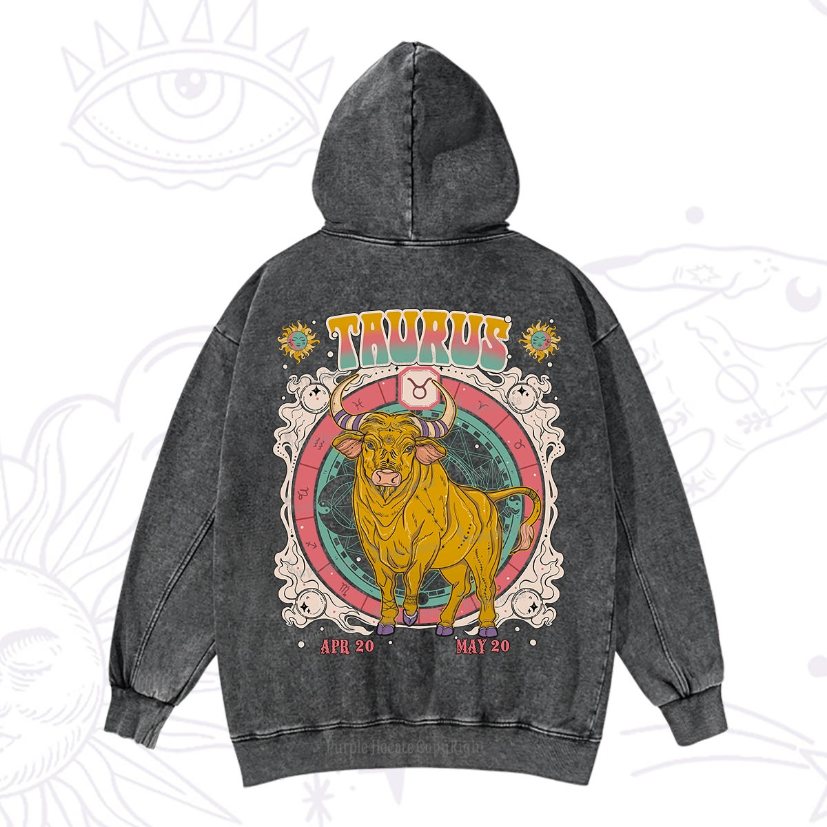 Purplehecate Taurus Cosmic Zodiac  Washed Hoodie