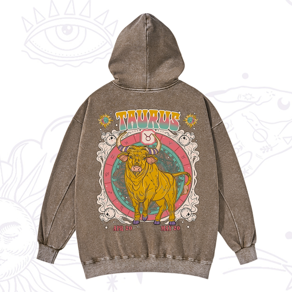 Purplehecate Taurus Cosmic Zodiac  Washed Hoodie