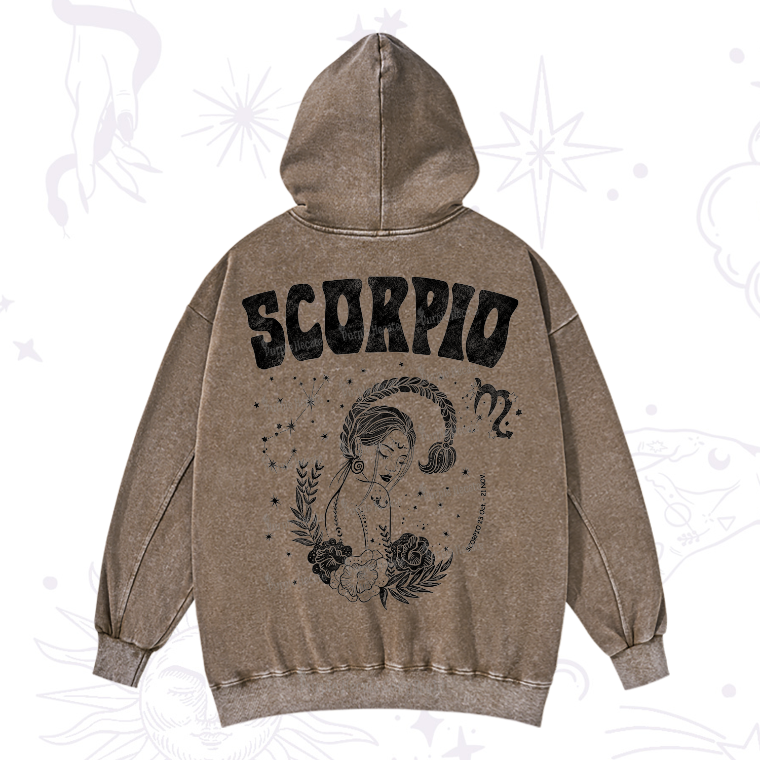 Purplehecate Scorpio Zodiac Glyphs  Washed Hoodie