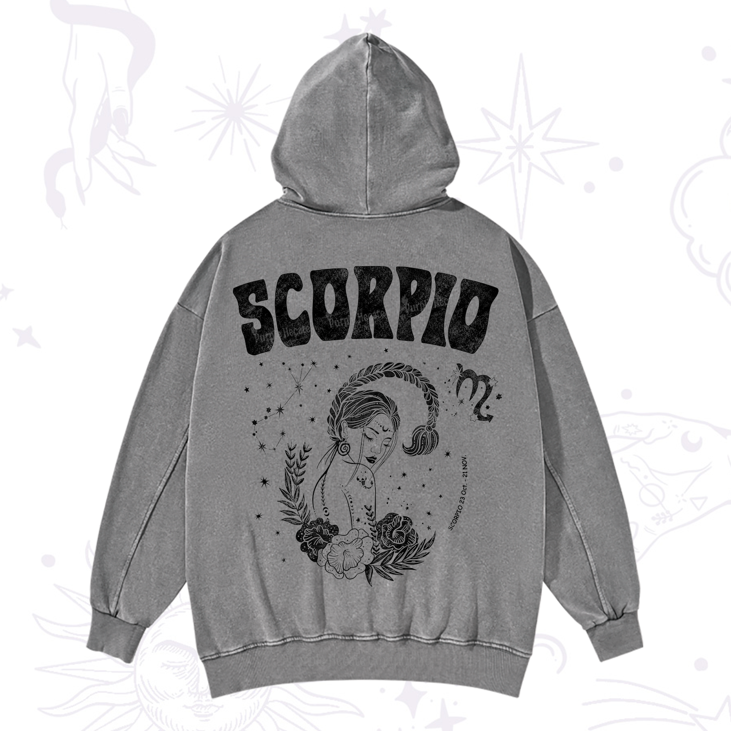 Purplehecate Scorpio Zodiac Glyphs  Washed Hoodie