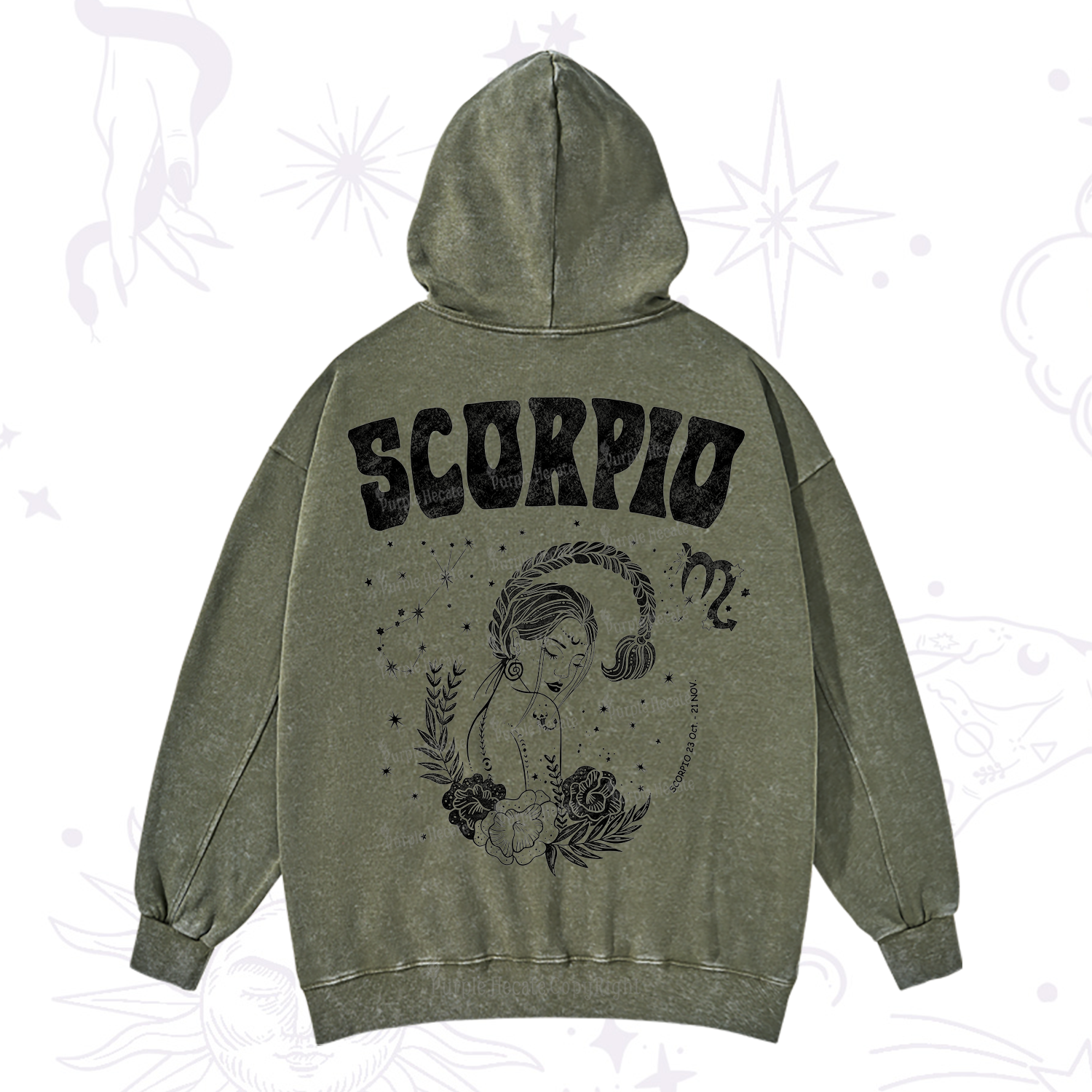 Purplehecate Scorpio Zodiac Glyphs  Washed Hoodie