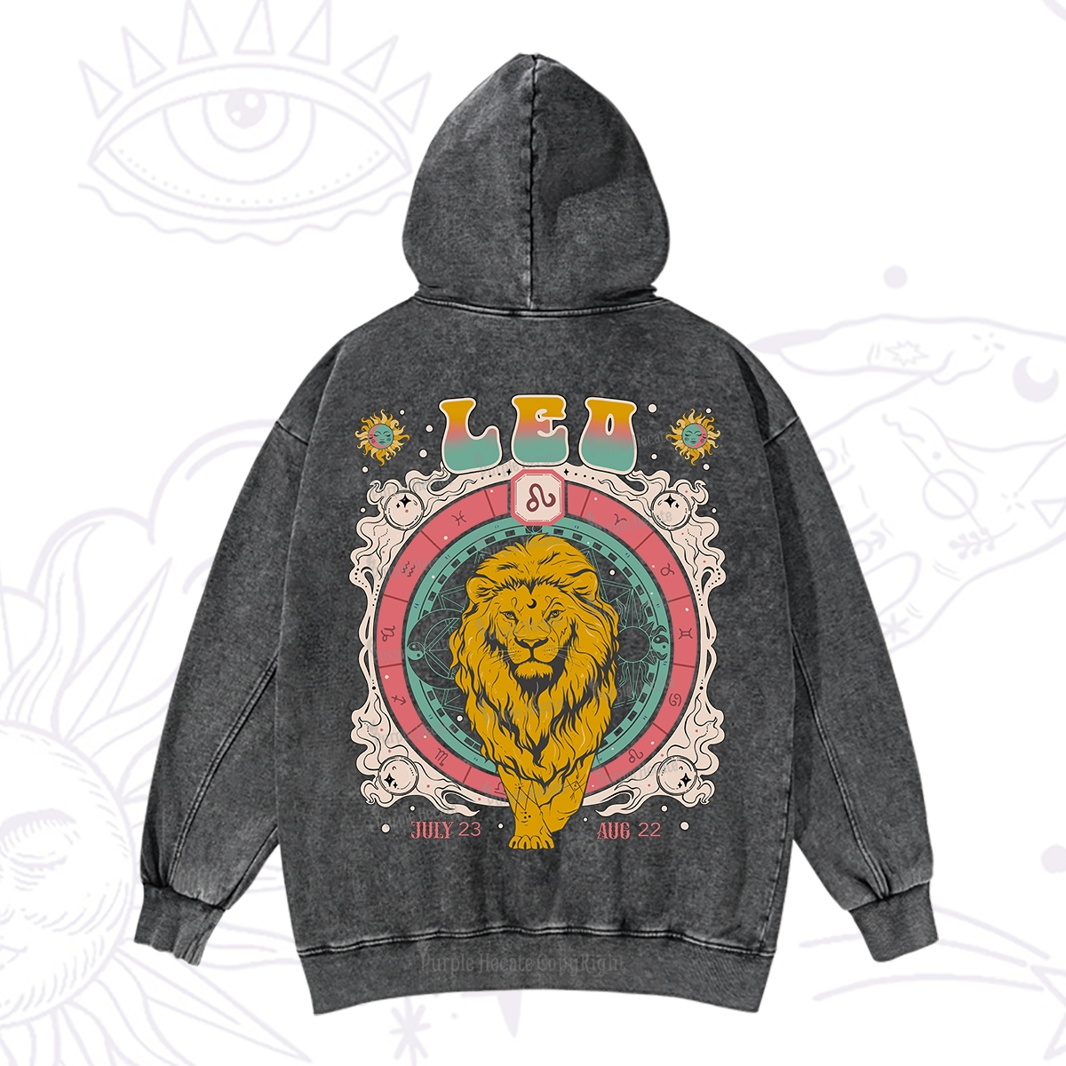 Purplehecate Leo Cosmic Zodiac Washed Hoodie