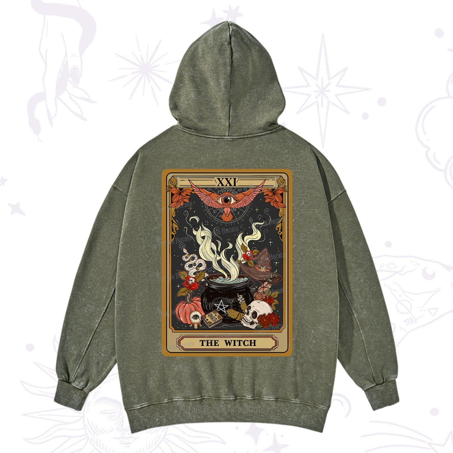 Purplehecate The Witch Magical Tarot Washed Hoodie