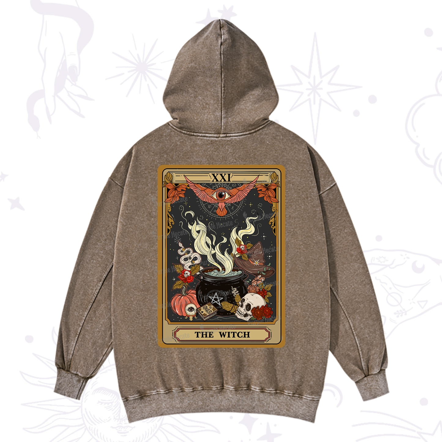 Purplehecate The Witch Magical Tarot Washed Hoodie