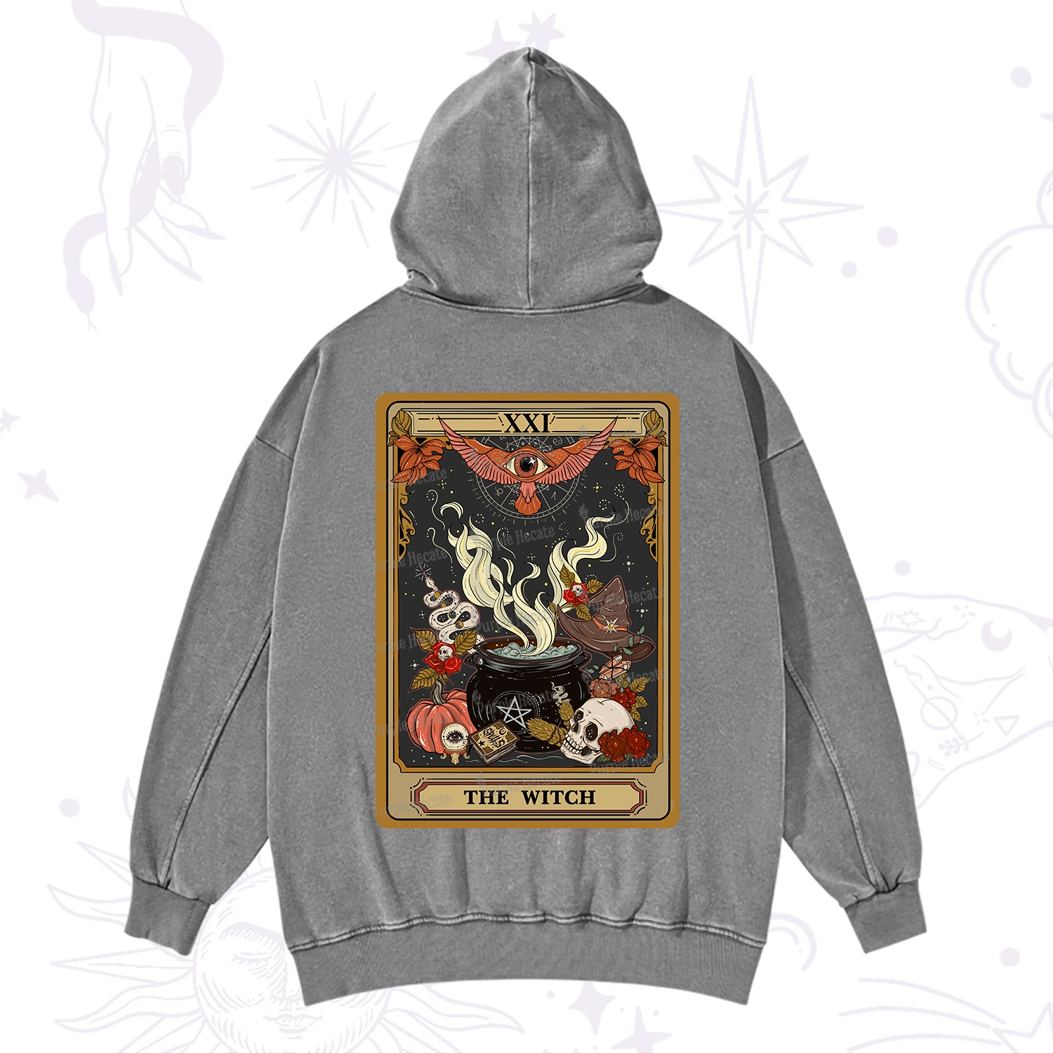 Purplehecate The Witch Magical Tarot Washed Hoodie