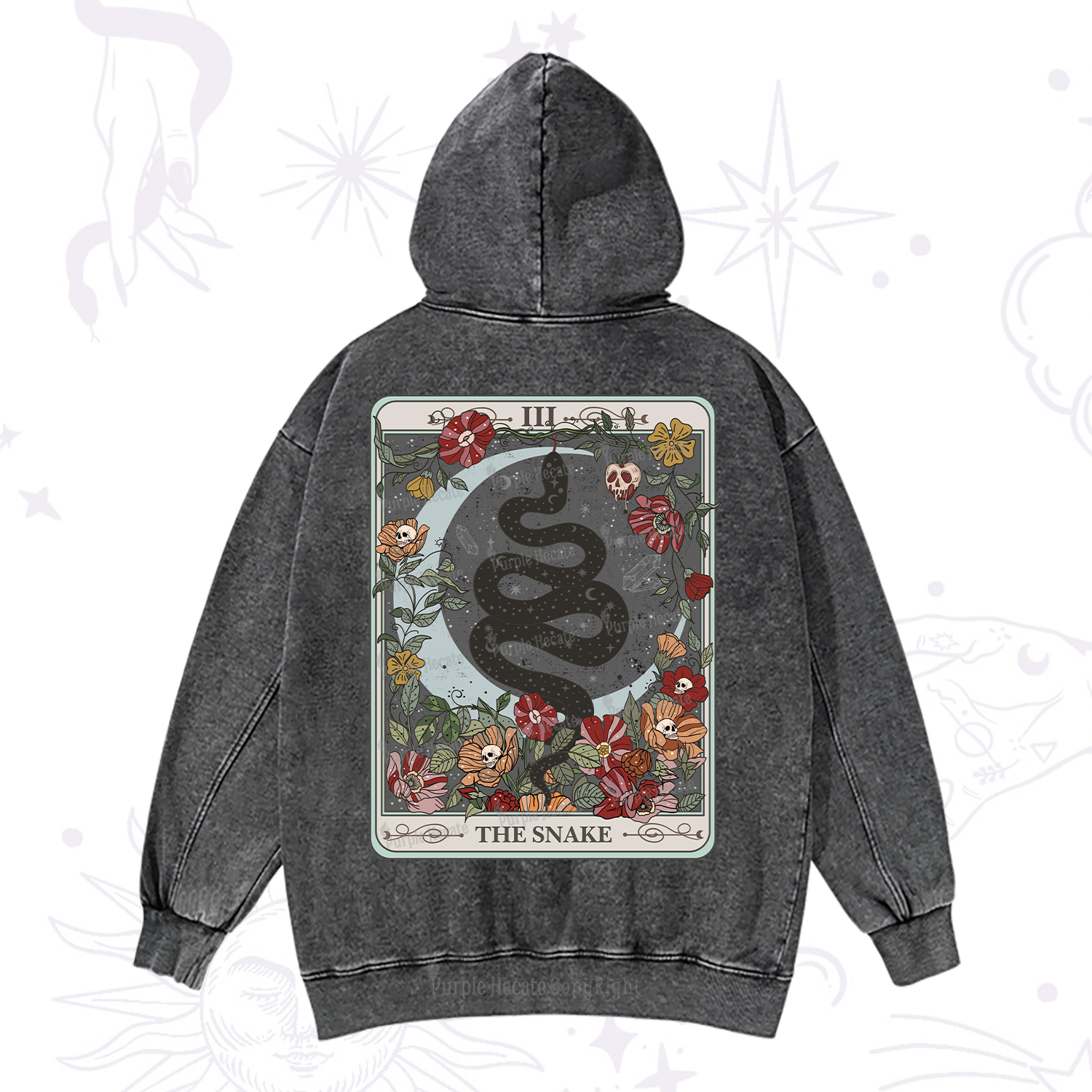 Purplehecate The Snake Tarot Washed Hoodie