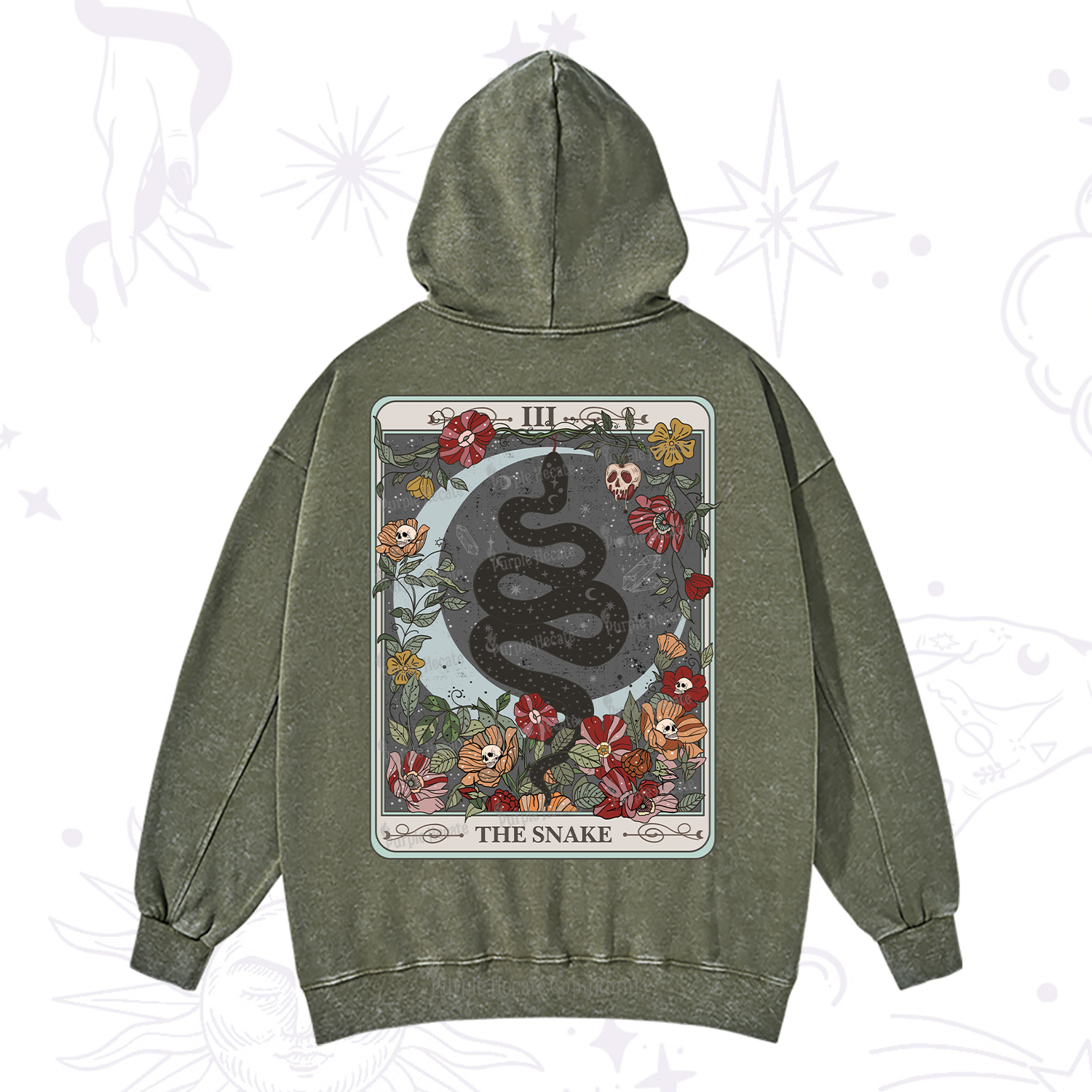 Purplehecate The Snake Tarot Washed Hoodie
