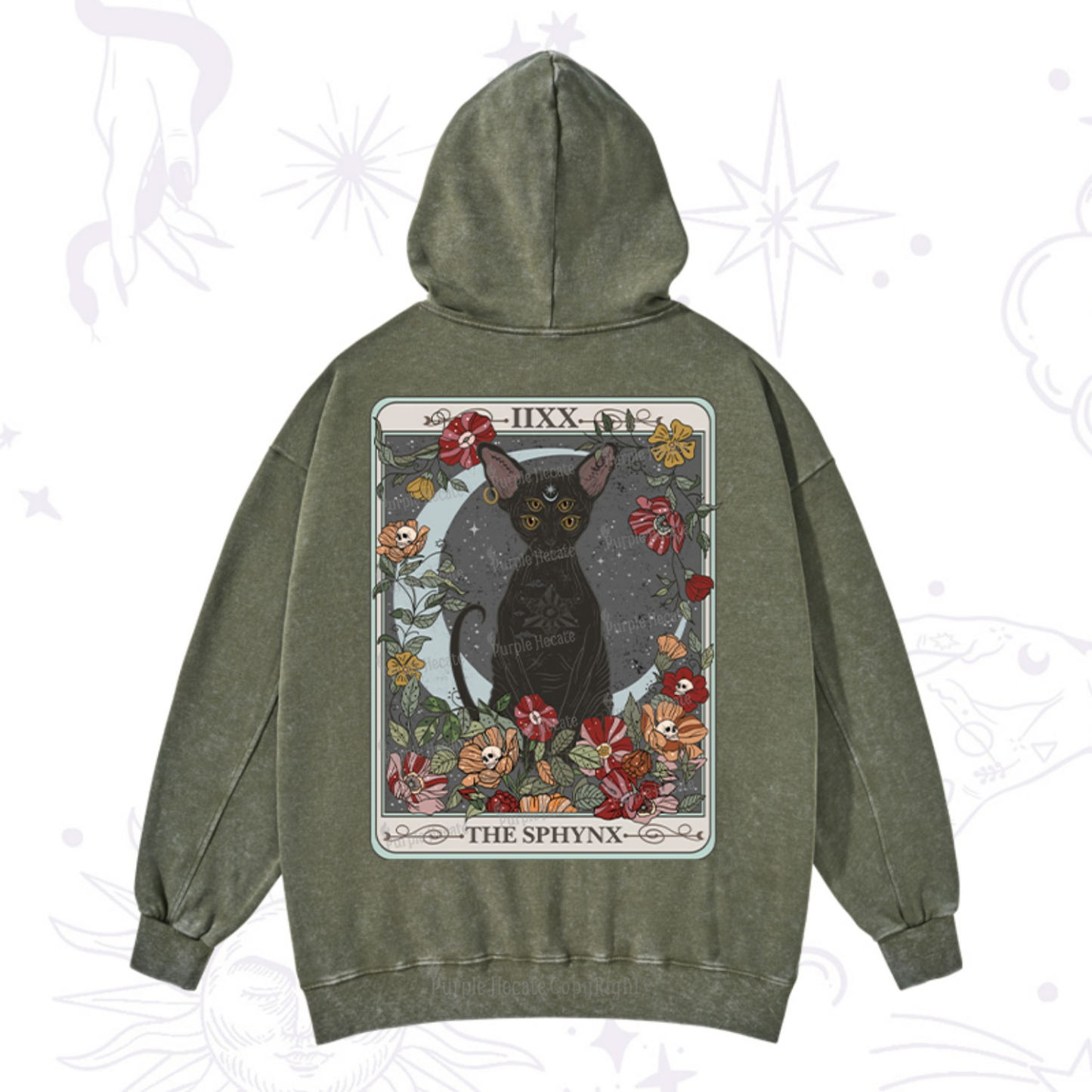 Purplehecate The Sphynx Tarot Washed Hoodie