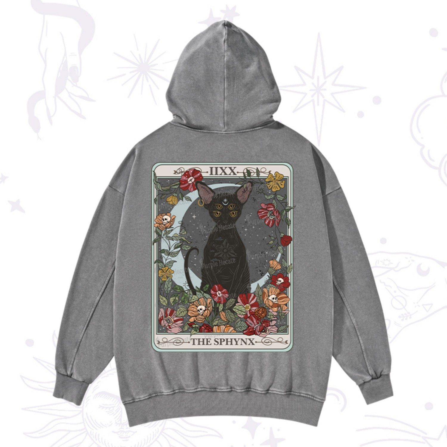 Purplehecate The Sphynx Tarot Washed Hoodie
