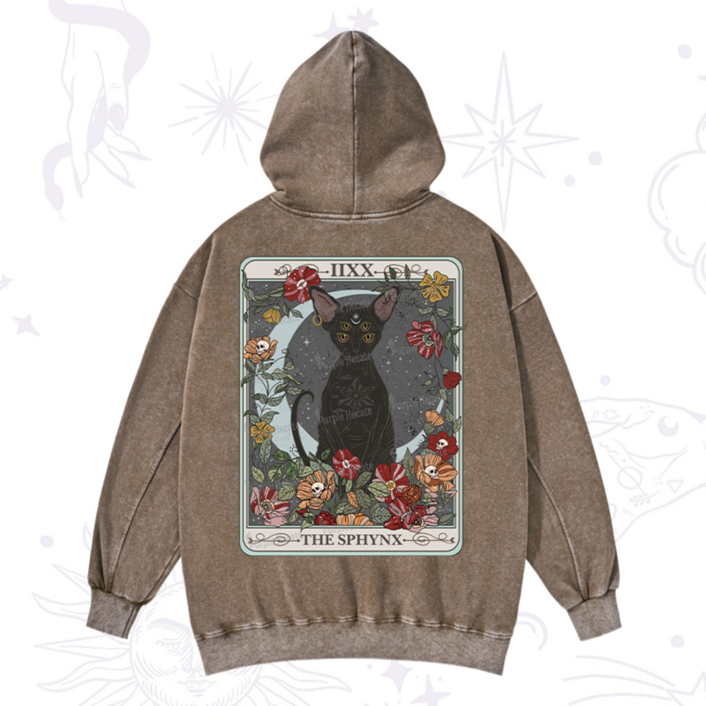 Purplehecate The Sphynx Tarot Washed Hoodie
