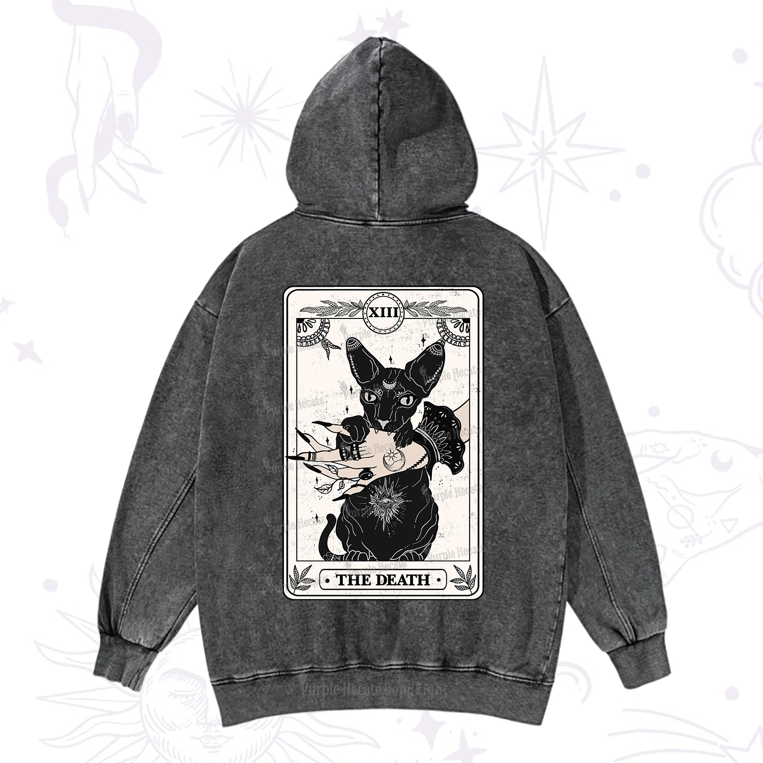 Purplehecate The Death Cat Tarot Washed Hoodie