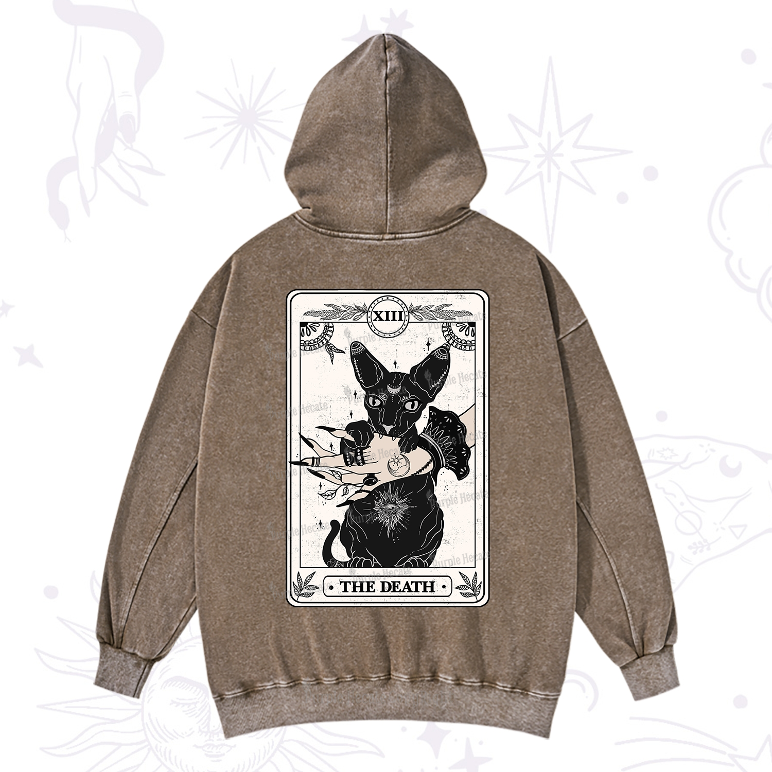 Purplehecate The Death Cat Tarot Washed Hoodie