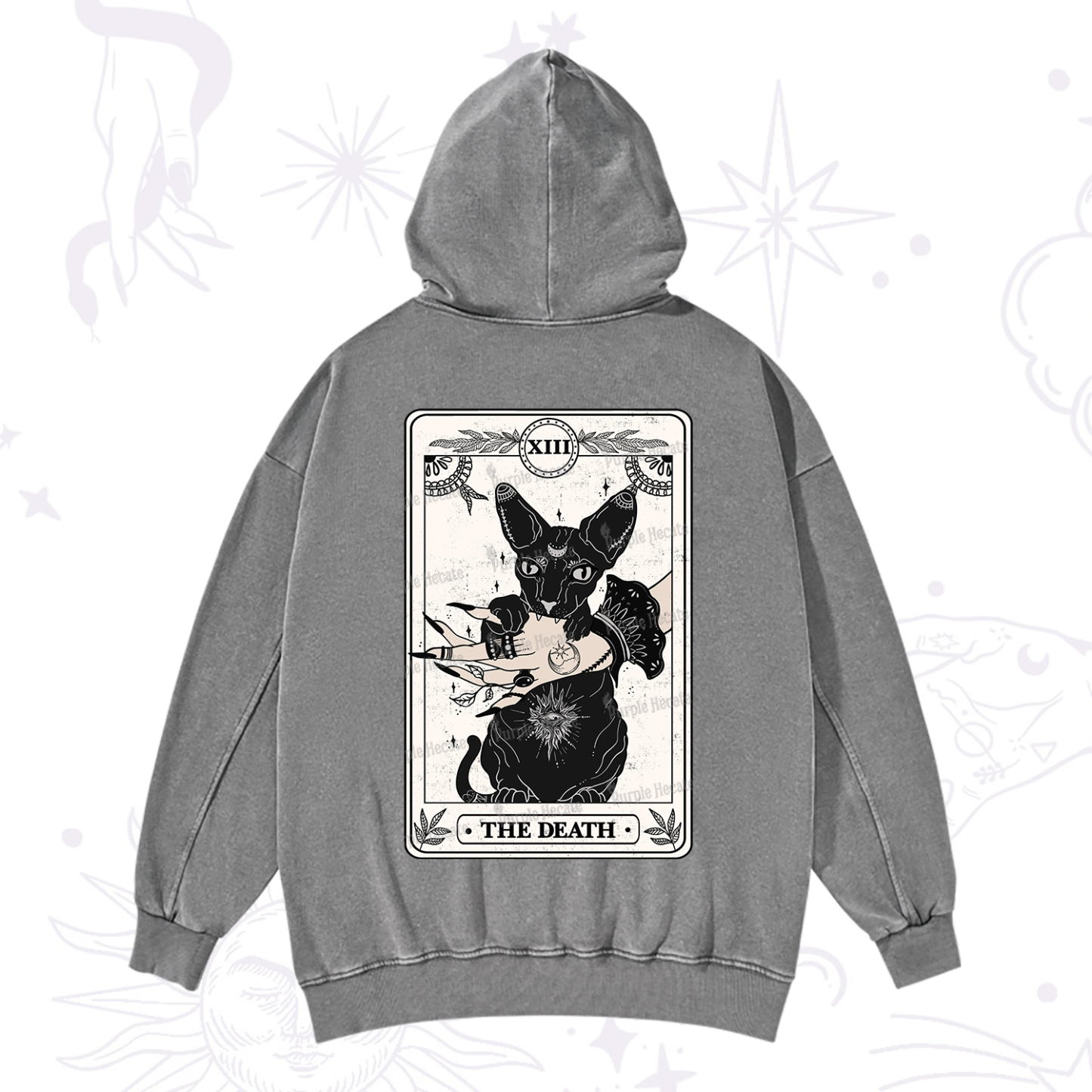 Purplehecate The Death Cat Tarot Washed Hoodie