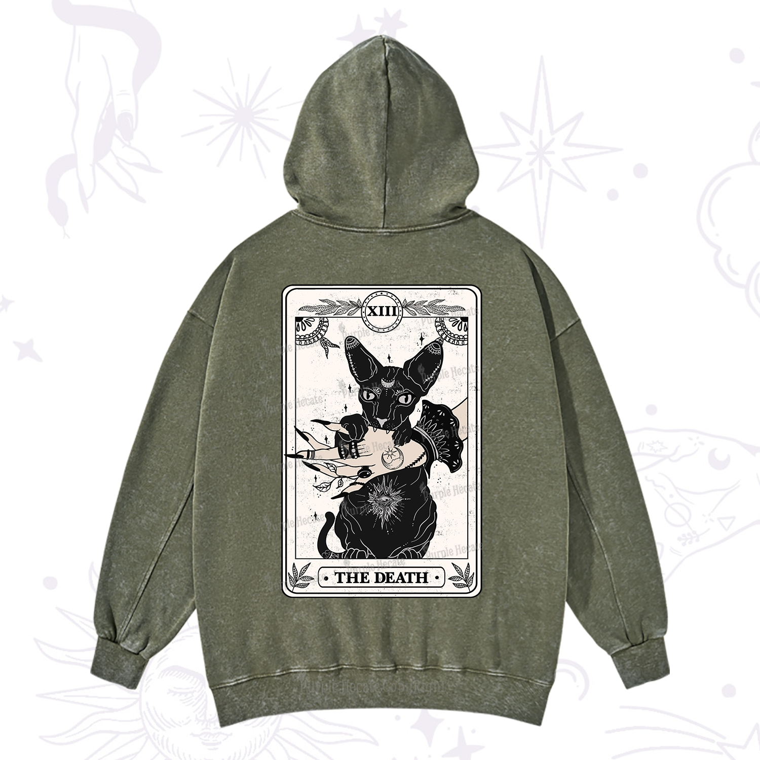 Purplehecate The Death Cat Tarot Washed Hoodie