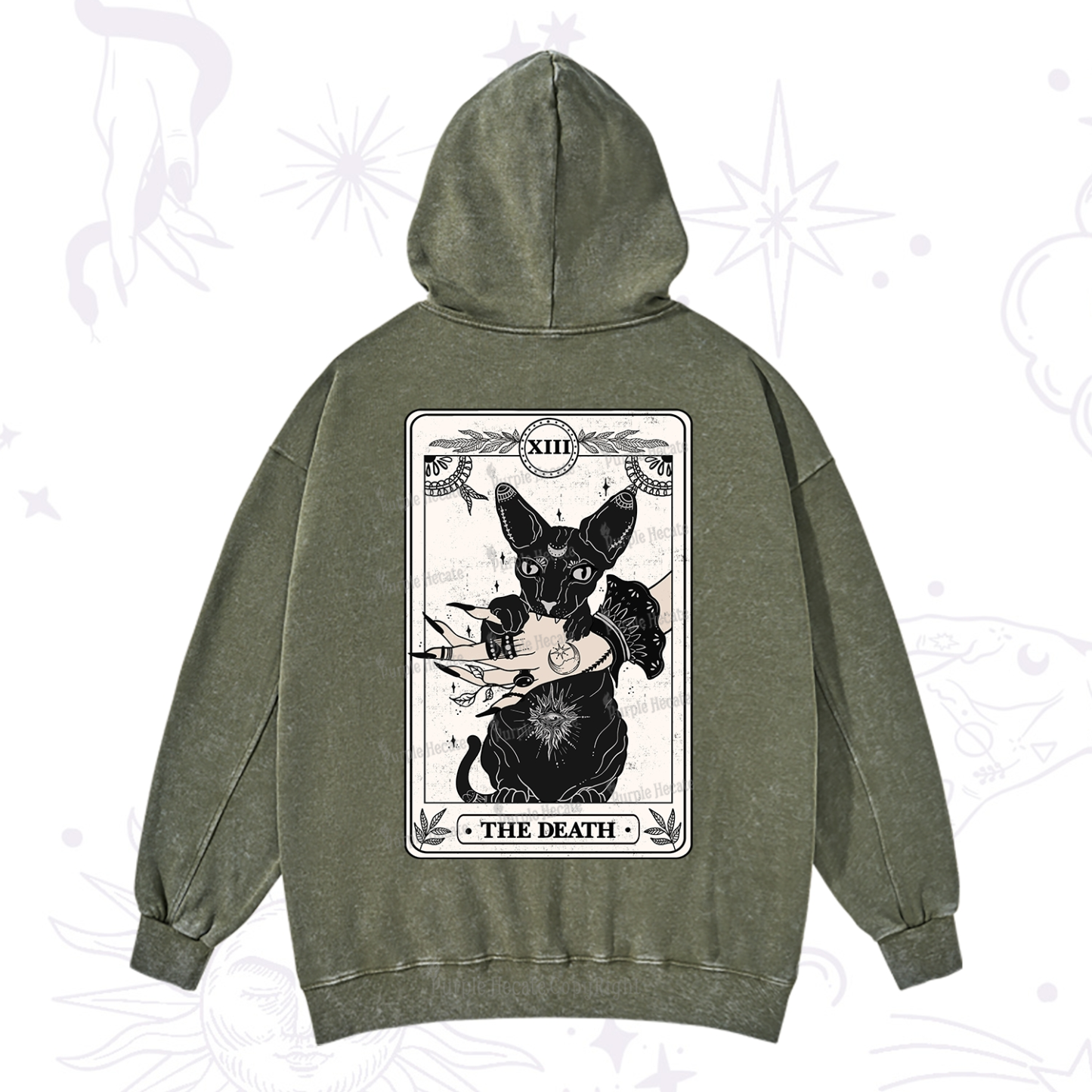 Purplehecate The Death Cat Tarot Washed Hoodie