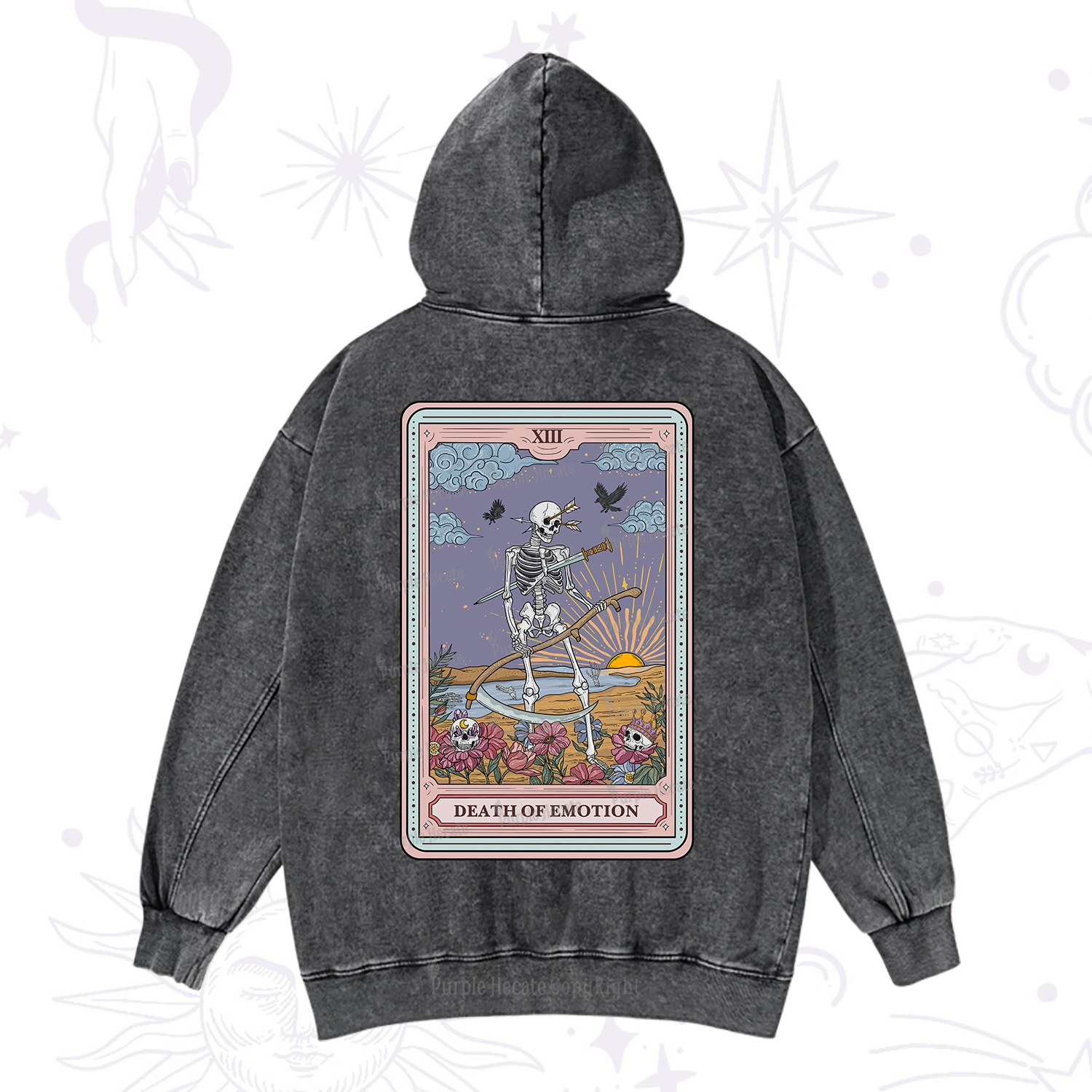 Purplehecate The Death Of Emotion Tarot Washed Hoodie