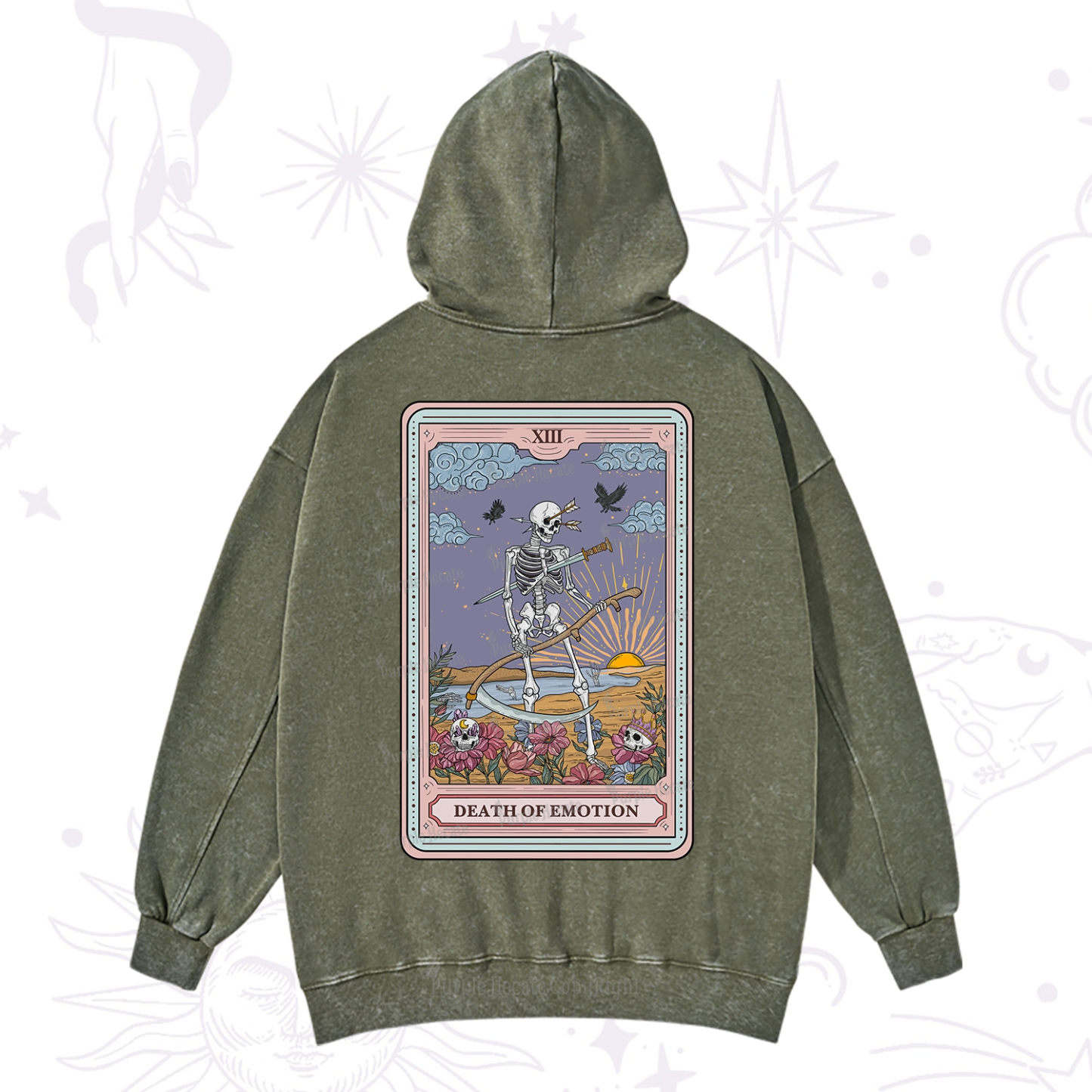 Purplehecate The Death Of Emotion Tarot Washed Hoodie
