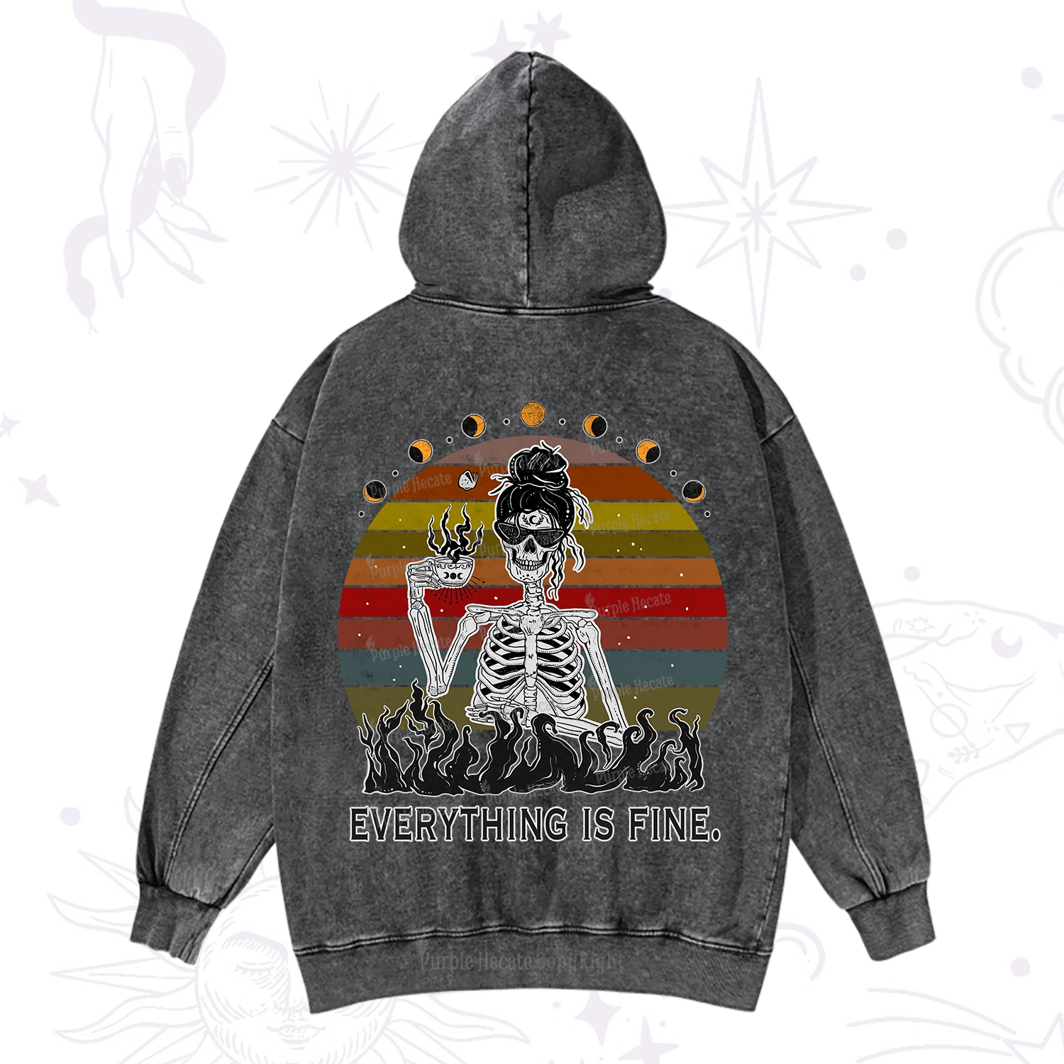 Purplehecate Everything Is Fine Skeleton Washed Hoodie