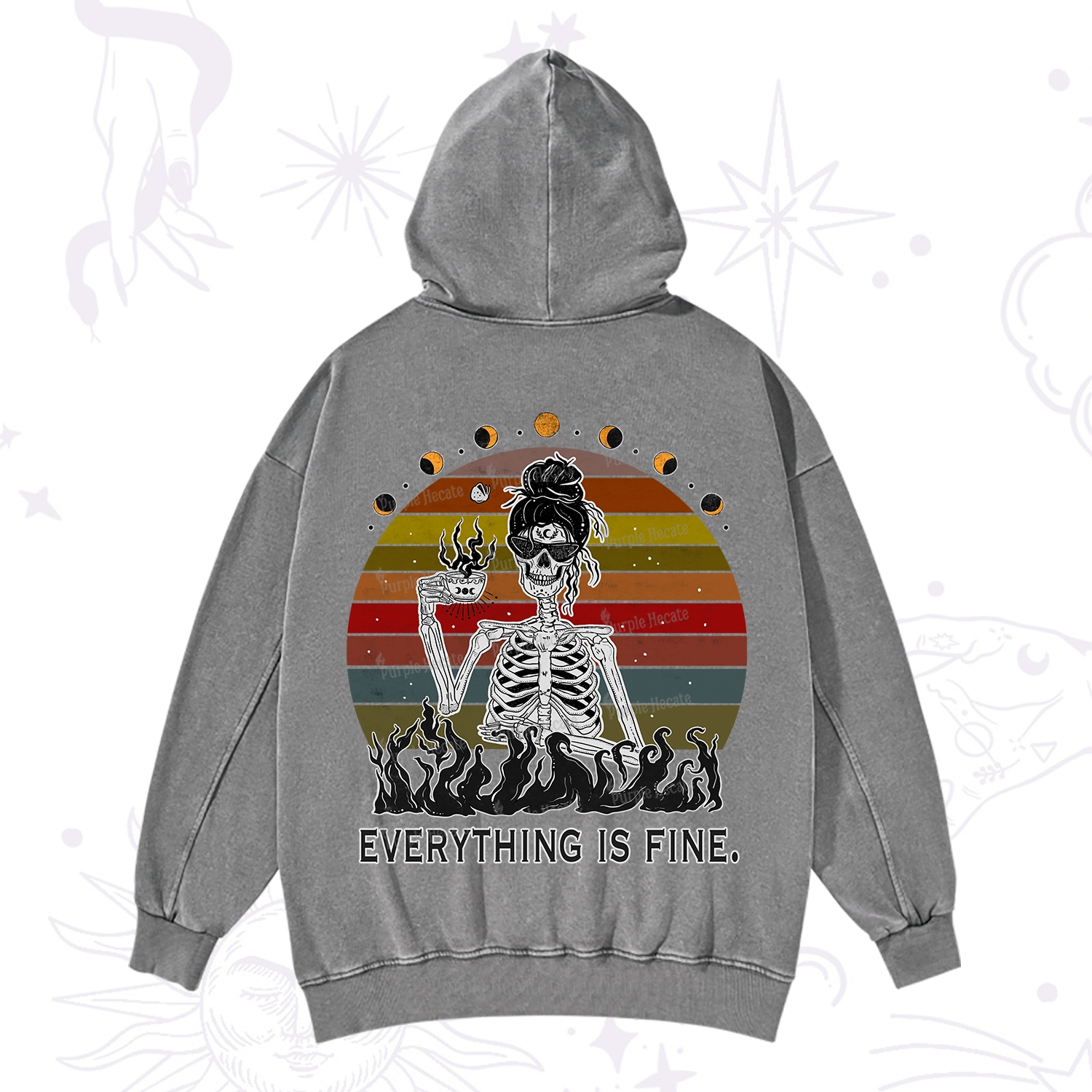 Purplehecate Everything Is Fine Skeleton Washed Hoodie